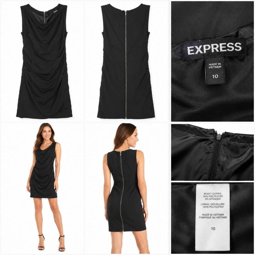 Express Women’s Little Black Dress Size 10 Sleeveless Ruched Sheath